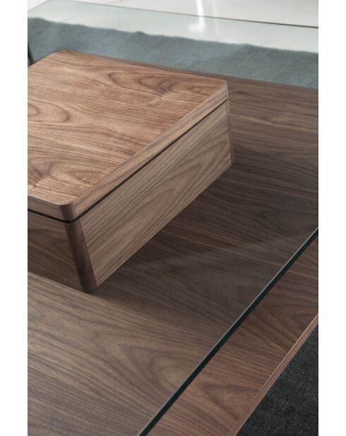 Tavolino quadrato in vetro/noce - 55x100x100 cm