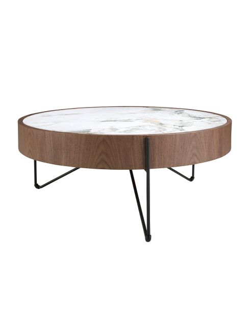 Runder Couchtisch aus Walnuss/Weiß/Schwarz - 36x81x81 cm