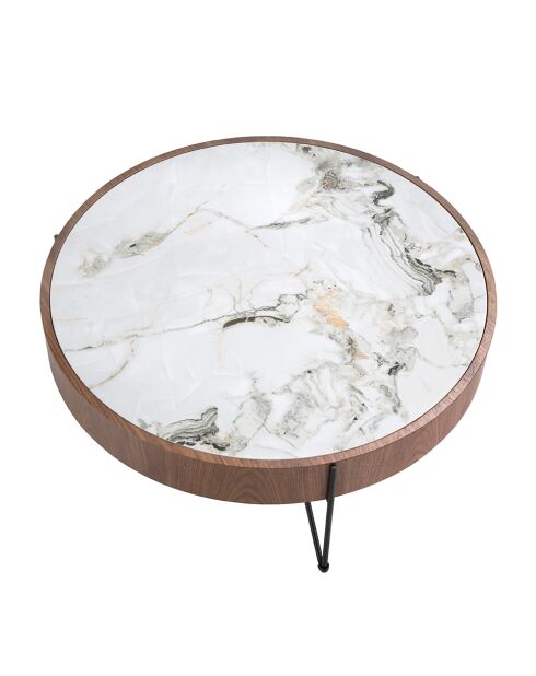 Runder Couchtisch aus Walnuss/Weiß/Schwarz - 36x81x81 cm
