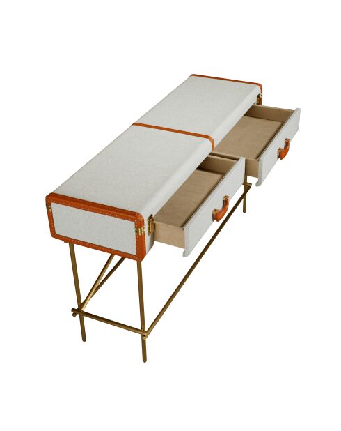 Consola rectangular gris claro/dorado - 39x141x45 cm