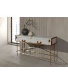 Consola rectangular gris claro/dorado - 39x141x45 cm