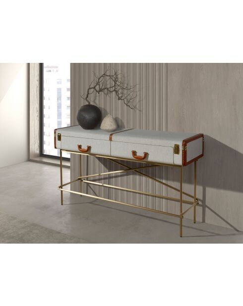 Consola rectangular gris claro/dorado - 39x141x45 cm