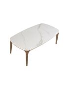 Tavolino moderno ovale a forma di botte bianco/noce - 30x119x65 cm