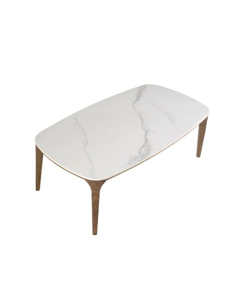Moderne ovale tonvormige salontafel wit/walnoot - 30x119x65 cm