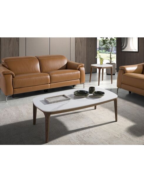 Moderne ovale tonvormige salontafel wit/walnoot - 30x119x65 cm