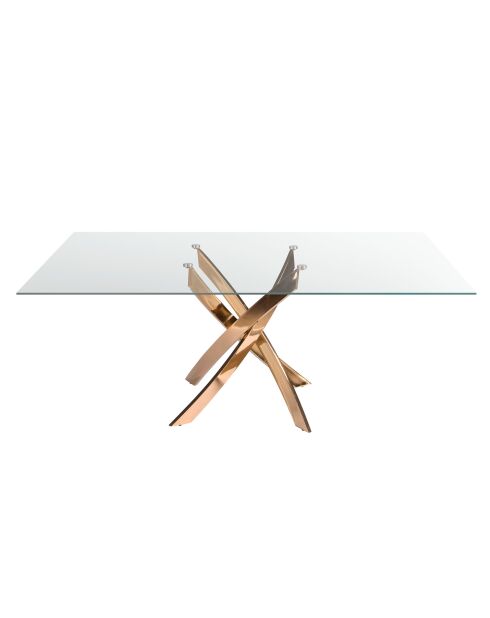 Table de salle à manger avec plateau cristal/rose - 58x180x95 cm