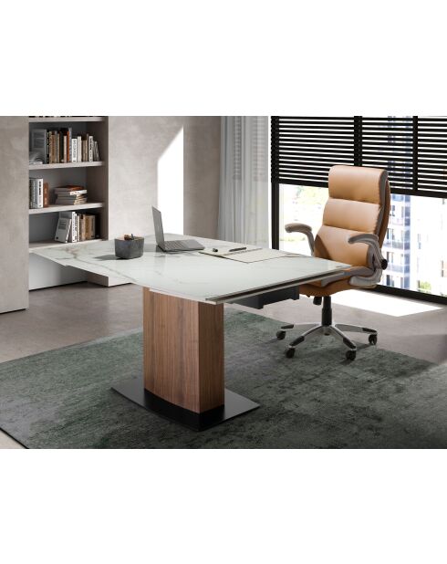 Ausziehbarer Esstisch Nussbaum/Weiß/Schwarz - 130x160x100 cm