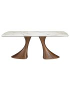 Mesa de comedor ovalada tipo tonneau blanco/nogal - 145x200x90 cm