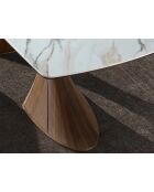 Mesa de comedor ovalada tipo tonneau blanco/nogal - 145x200x90 cm