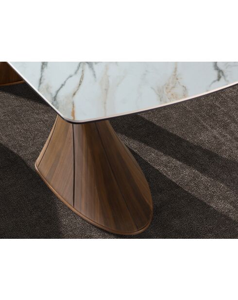 Mesa de comedor ovalada tipo tonneau blanco/nogal - 145x200x90 cm