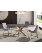 Table de salle à manger avec plateau cristal/rose - 36x110x110 cm