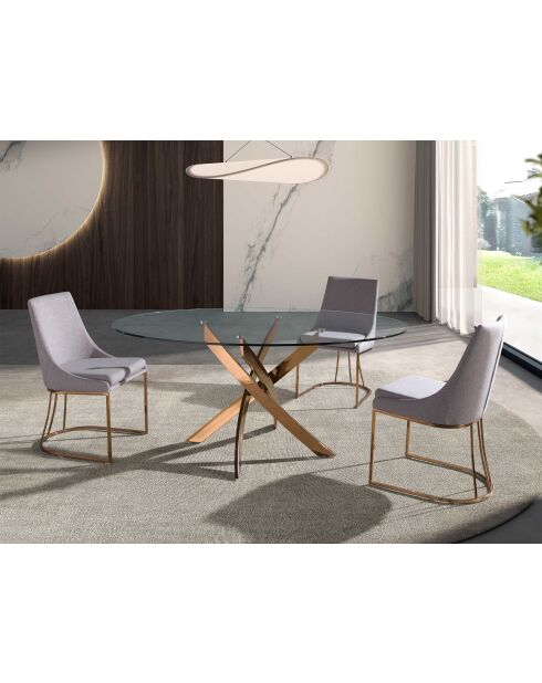 Table de salle à manger avec plateau cristal/rose - 36x110x110 cm