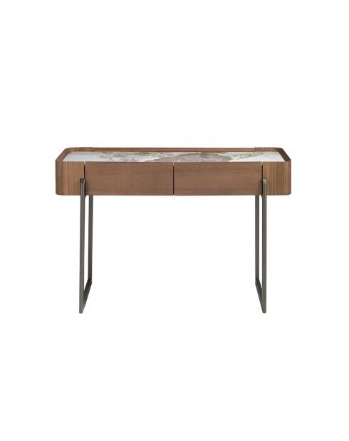 Consola rectangular blanco/acero oscuro/nogal - 26x120x40 cm