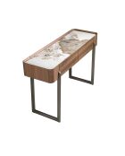 Consola rectangular blanco/acero oscuro/nogal - 26x120x40 cm