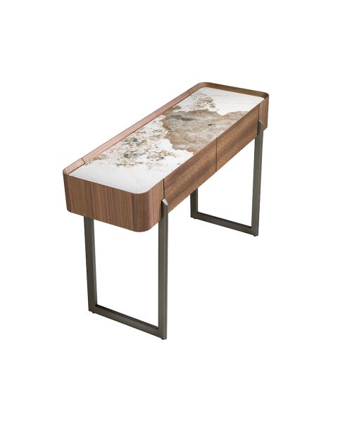 Consola rectangular blanco/acero oscuro/nogal - 26x120x40 cm