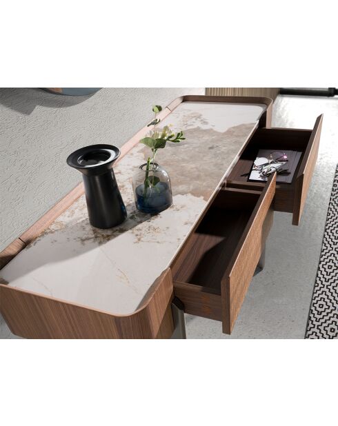 Consola rectangular blanco/acero oscuro/nogal - 26x120x40 cm