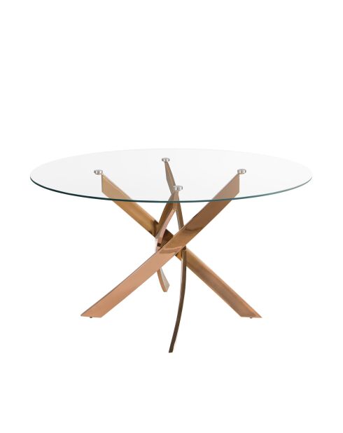 Table de salle à manger avec plateau cristal/rose - 47x130x130 cm