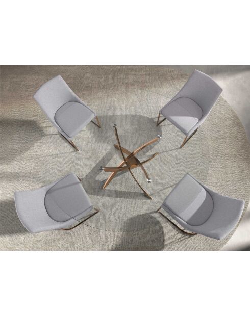 Table de salle à manger avec plateau cristal/rose - 47x130x130 cm