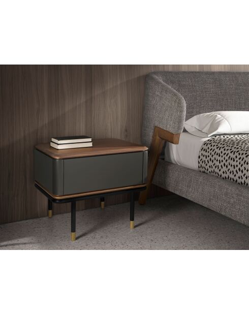 Table de chevet  gris foncé/noyer/or - 23x60x45 cm