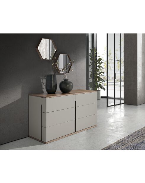 Cajonera con estructura de MDF gris/nogal - 81x135x48 cm