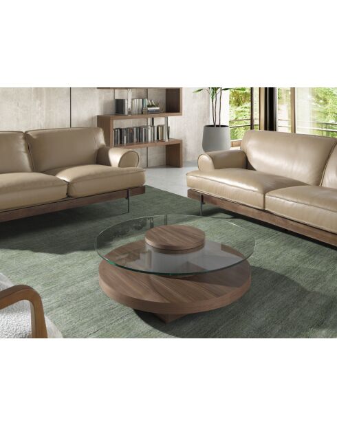 Mesa de centro de cristal de nogal - 100x100x100 cm