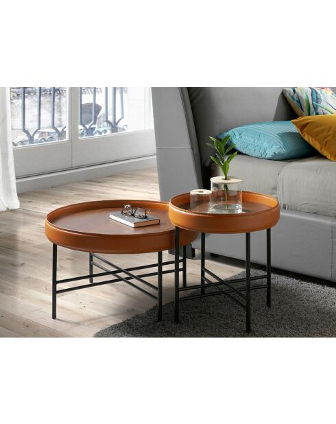 Ronde hoektafel oranje/walnoot/zwart - 4x42x42 cm