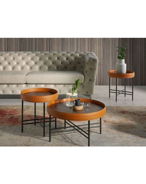 Ronde hoektafel oranje/walnoot/zwart - 4x42x42 cm