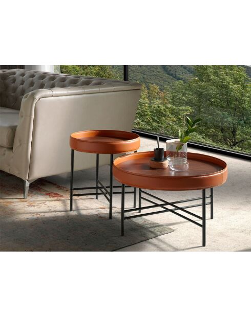 Ronde hoektafel oranje/walnoot/zwart - 4x42x42 cm