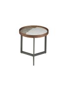 Runder Ecktisch weiß/dunkler Stahl/Nussbaum - 8x62x62 cm