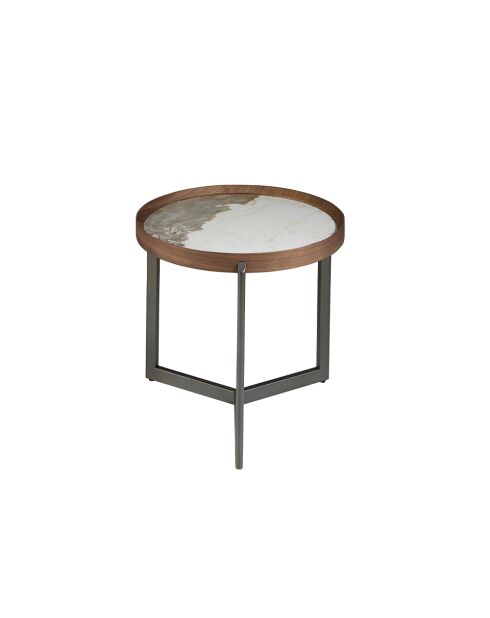 Runder Ecktisch weiß/dunkler Stahl/Nussbaum - 8x62x62 cm