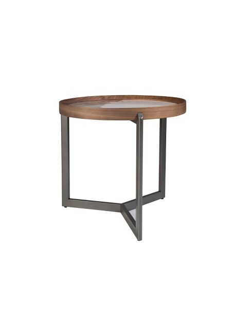 Runder Ecktisch weiß/dunkler Stahl/Nussbaum - 8x62x62 cm