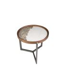 Runder Ecktisch weiß/dunkler Stahl/Nussbaum - 8x62x62 cm