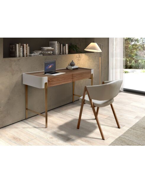 Bureau  beige/or/noyer - 35x140x50 cm