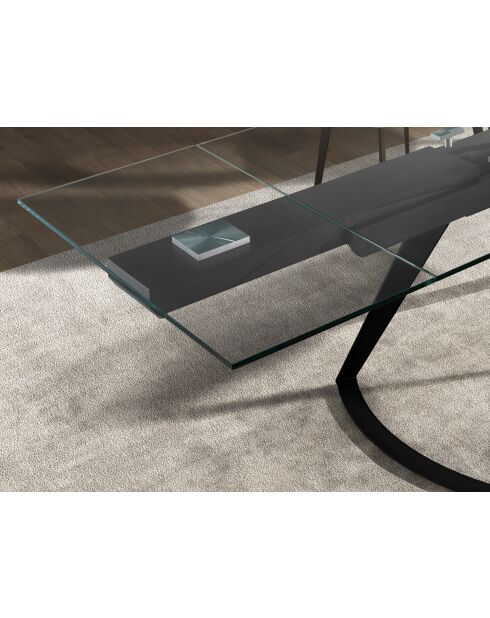 Mesa de comedor extensible rectangular negra/cristal - 139x180x100 cm