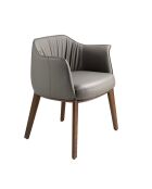 Kunstleren stoel met armleuningen grijs/walnoot - 10x64x56 cm