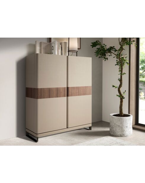 Haut buffet vison/noyer/acier - 122x120x50 cm