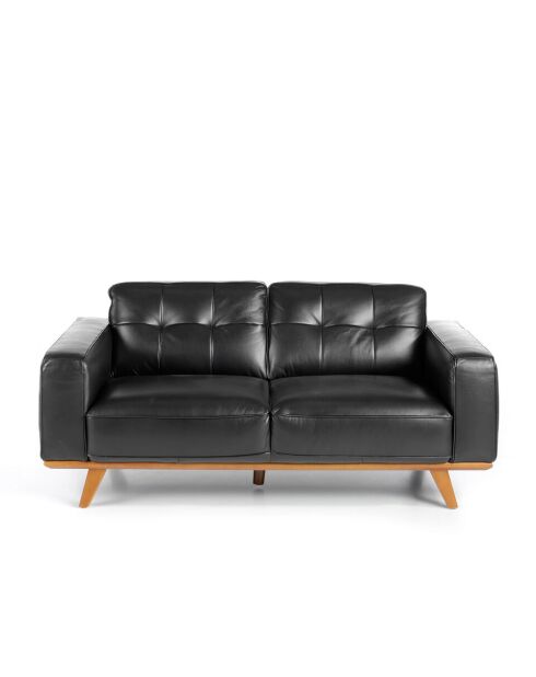 Chester 2 zits leren bank walnoot/zwart - 41x181x95 cm