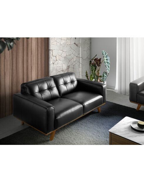 Chester 2 zits leren bank walnoot/zwart - 41x181x95 cm