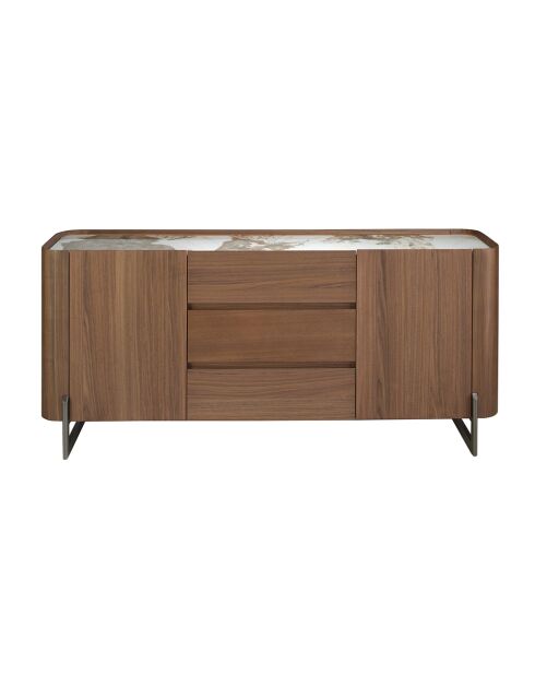 Buffet blanc/acier foncé/noyer - 92x180x45 cm