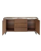 Buffet  blanc/acier foncé/noyer - 92x180x45 cm