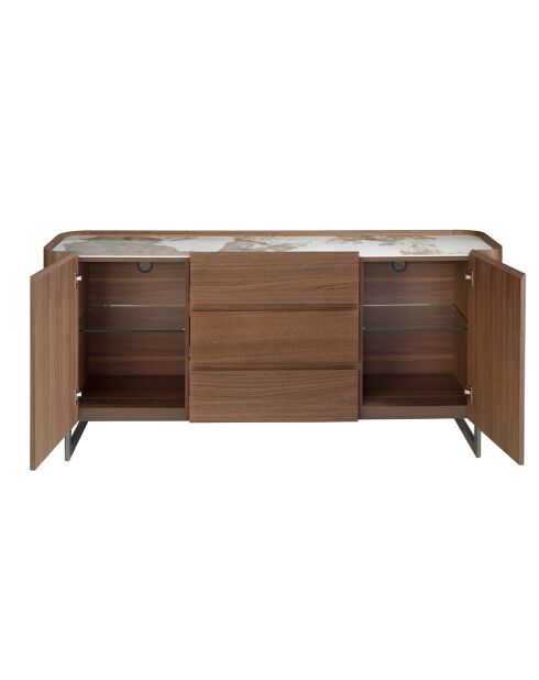 Buffet blanc/acier foncé/noyer - 92x180x45 cm