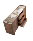 Buffet  blanc/acier foncé/noyer - 92x180x45 cm