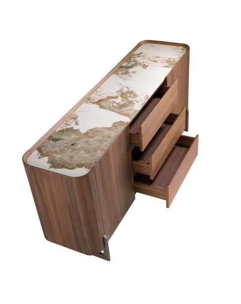 Buffet blanc/acier foncé/noyer - 92x180x45 cm