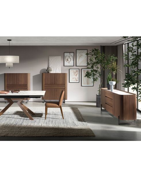 Buffet blanc/acier foncé/noyer - 92x180x45 cm