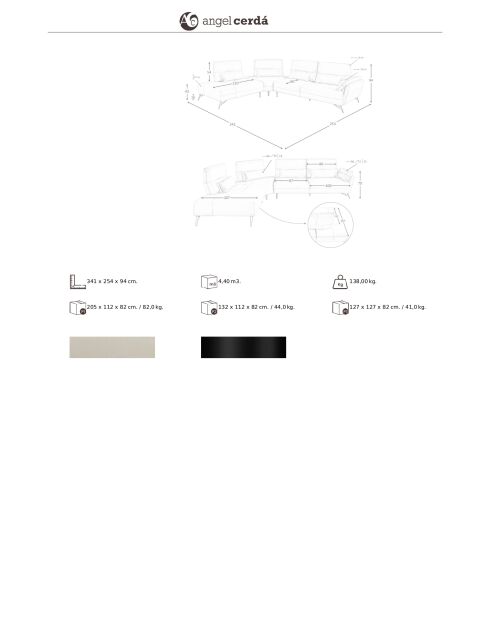 Canapé d'angle gauche 5 places sable/noir - 138x341x254 cm