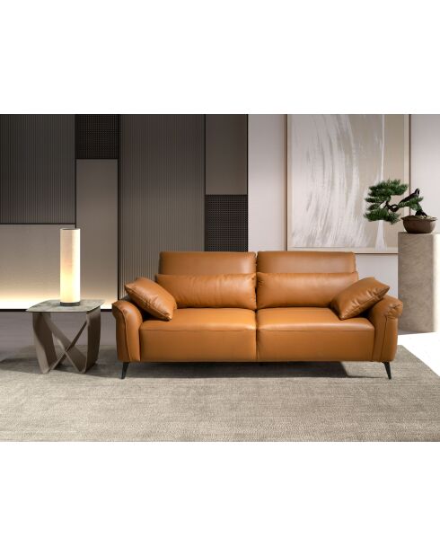 Bruin/zwarte leren 2-zitsbank - 60x170x107 cm