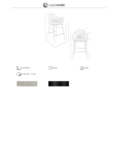 Badstoel met armleuningen lichtgrijs/zwart - 9x56x55 cm