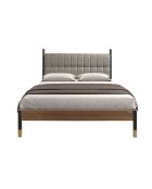 Lit double  avec tête de lit en similicuir gris foncé/noyer - 75x170x215 cm