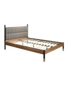 Lit double  avec tête de lit en similicuir gris foncé/noyer - 75x170x215 cm