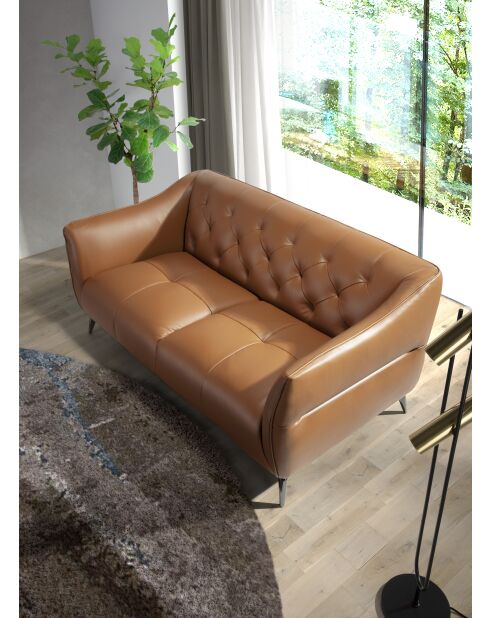 Chester 2-zitsbank leer bruin/staal - 48x171x95 cm